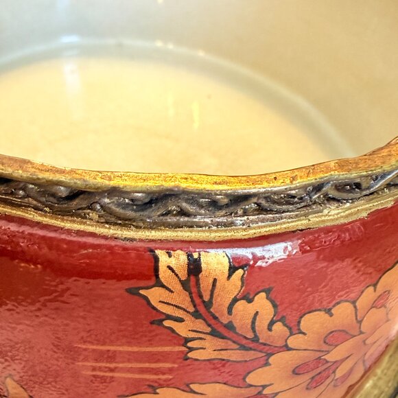 Large Vintage Porcelain and Brass Oval Trinket Box in Rust and Gold - Picture 7 of 17